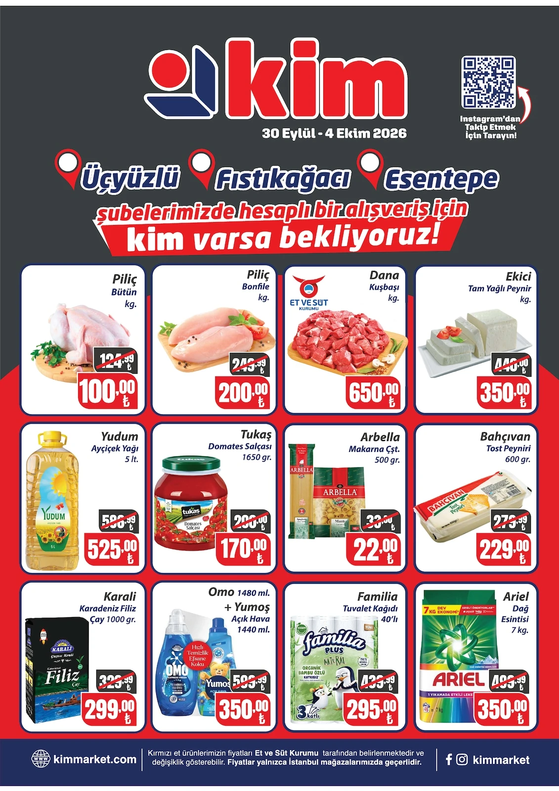 Kim Market - Üçyüzlü/Fıstıkağacı/Esentepe Şubelerine Özel 30 Eylül - 04 Ekim 2026